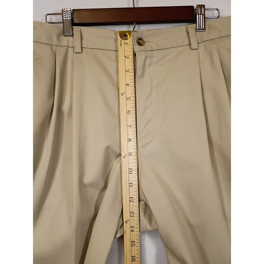 Dark Academia Savane Mens 36x29 Khaki Pleated Cotton Chino Trousers 44620290